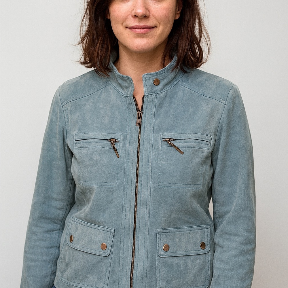 Doncaster Women's Light Blue Leather Jacket Vintage Y2K 90s Coat